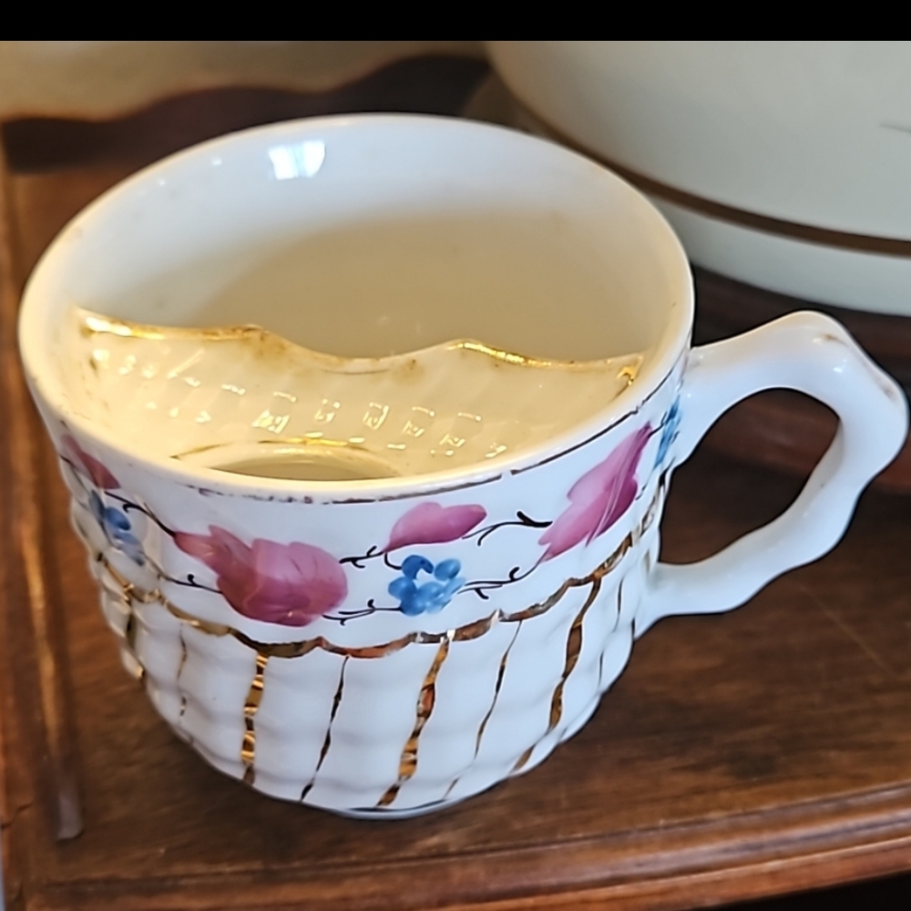 19th C mustache cup / shave mug Gilded